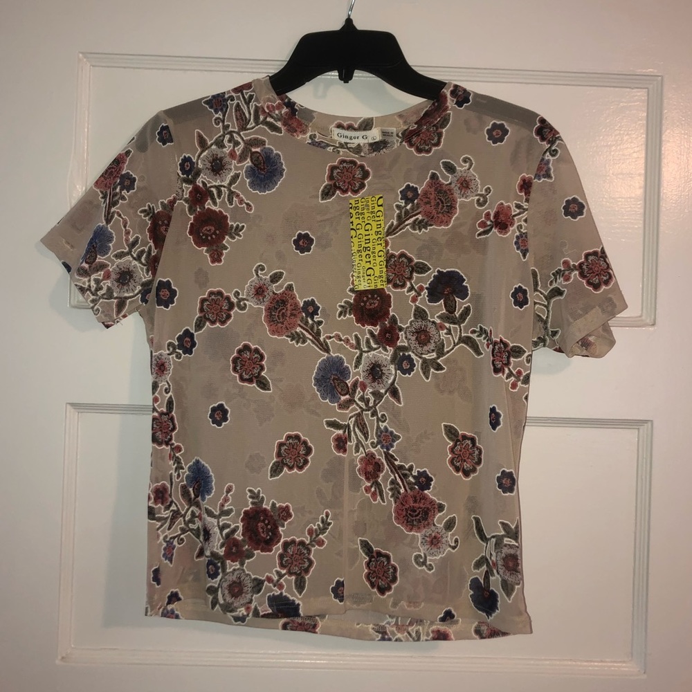 Ginger G Sheer Floral Crop Top Large - CUTE